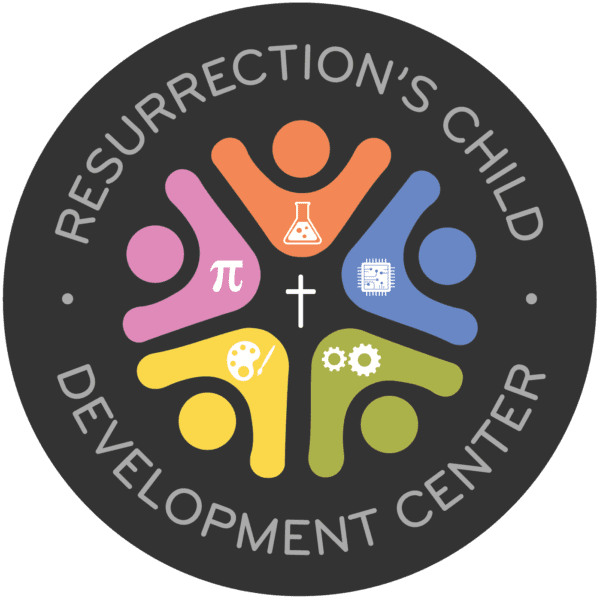 A circle with the words resurrection 's child development center written in it.